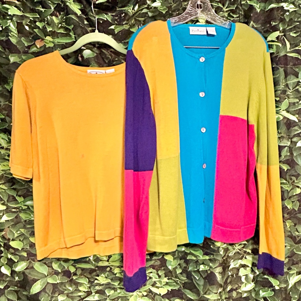 Vintage Patchington 80s 90s Colorblock Cardigan Sweater w/ Matching Pullover LG